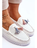 Dámské prolamované kožené mokasíny Bílé model 21618157 - EVENTO