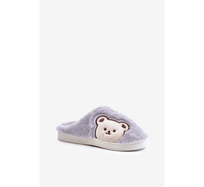 Kapcie Damskie Futrzane Z Misiem Szare Fiorinella Kapcie Damskie Futrzane Z Misiem Szare Fiorinella