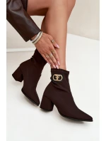 Botki Damskie Na Słupku Ze Złotym Detalem Zazoo 3128 Czekoladowe Botki Damskie Na Słupku Ze Złotym Detalem Zazoo 3128 Czekoladowe