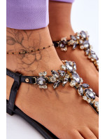 Dámske žabkové sandále s kamienkami Black Lenisa