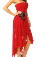 Společenské šaty model 20069567 s mašlí a asymetrickou sukní červené Červená - Mayaadi Společenské šaty model 20069567 s mašlí a asymetrickou sukní červené Červená - Mayaadi