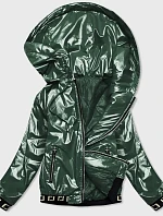 Krátka zelená dámska bunda s kapucňou (B9787-10)