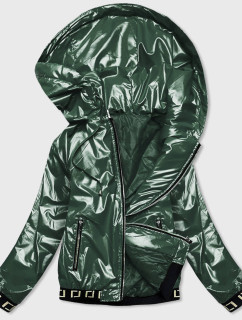 Krátka zelená dámska bunda s kapucňou (B9787-10)