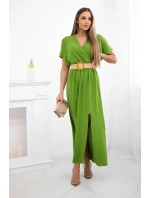 Dlhé šaty s ozdobným opaskom olivové Dlhé šaty s ozdobným opaskom olivové