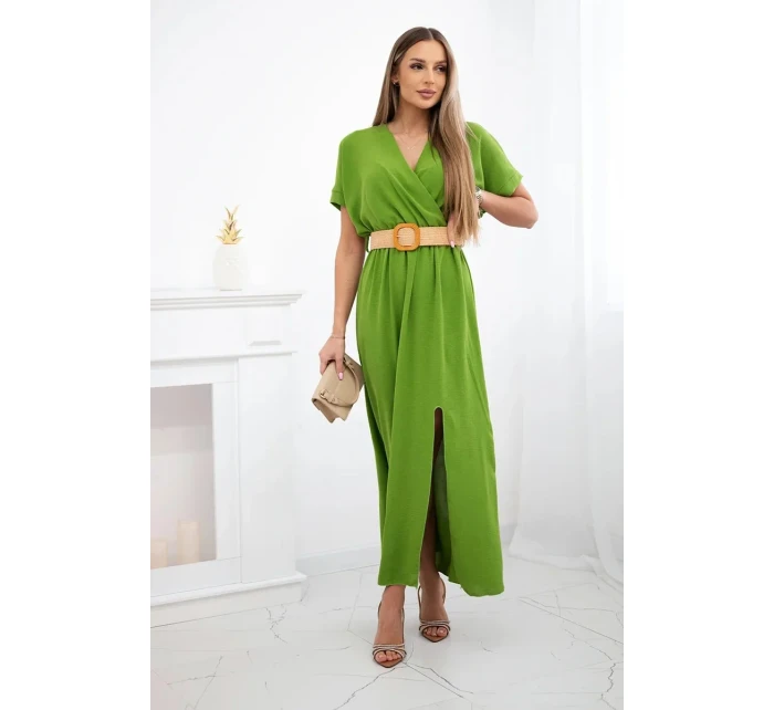 Dlhé šaty s ozdobným opaskom olivové Dlhé šaty s ozdobným opaskom olivové