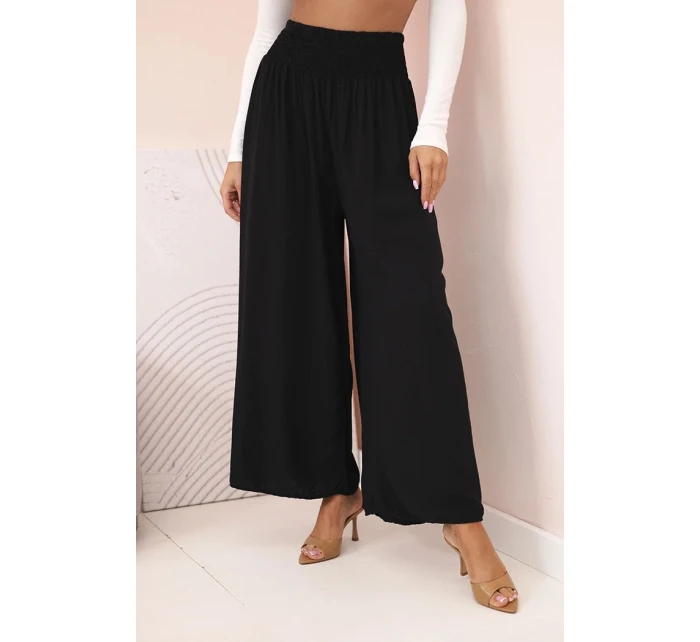 Dámske viskózové nohavice s elastickým pásom čierne