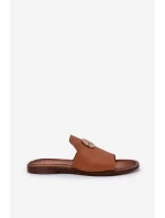 Eleganckie Skórzane Klapki Damskie Z Ozdobą Zazoo 3008 Camel