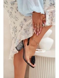 Transparentne Sandały Na Słupku Z Kryształkami I Ozdobą D&A MR51-702 Czarne