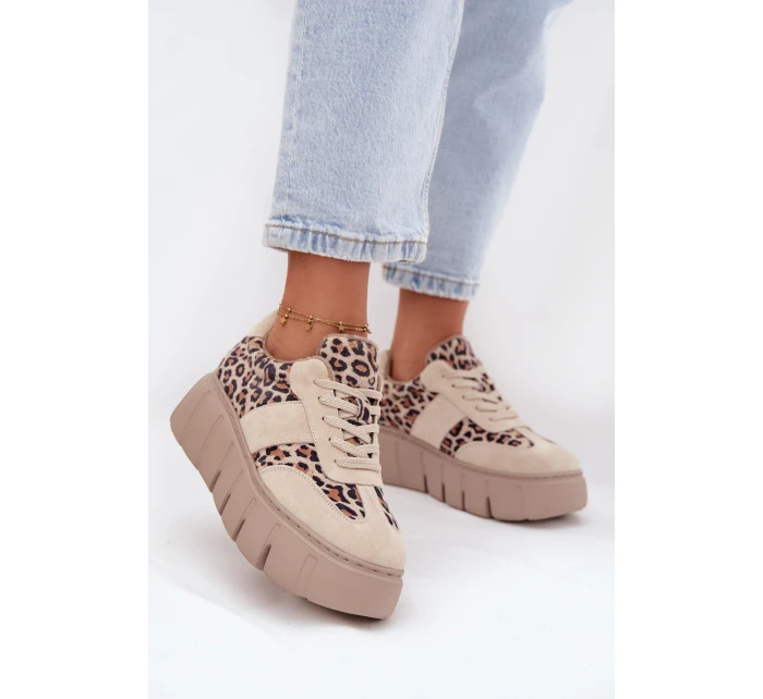 Semišové zateplené dámské tenisky na masivní platformě  béžové model 21707642 - VINCEZA