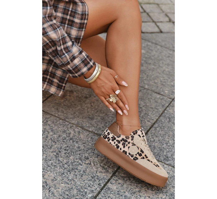 Sneakersy Damskie Na Platformie Panterka Big Star SS274763 Beżowe