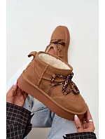 Kožené semišové zimní boty na platformě s šněrováním GOE UU2N4920 Camel