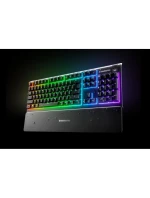 SteelSeries Apex 3 Gaming Keyboard, US Layout, Wired, Black SteelSeries Apex 3 Gaming Keyboard Vodotesná IP32 pre ochranu proti poliatiu, prispôsobiteľné 10-zónové RGB osvetlenie reaguje na hry a Discord, tiché herné spínače vydržia dlho