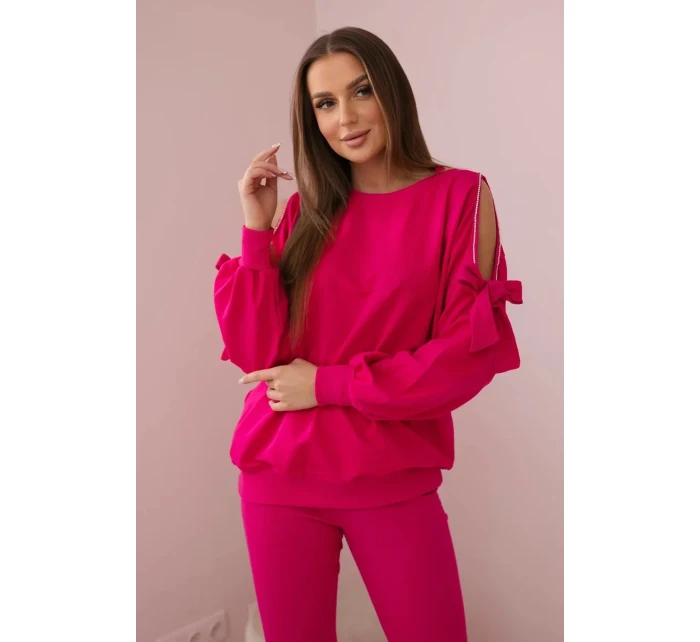 Sada mikiny s mašlí na rukávech a model 19747420 fuchsie - K-Fashion