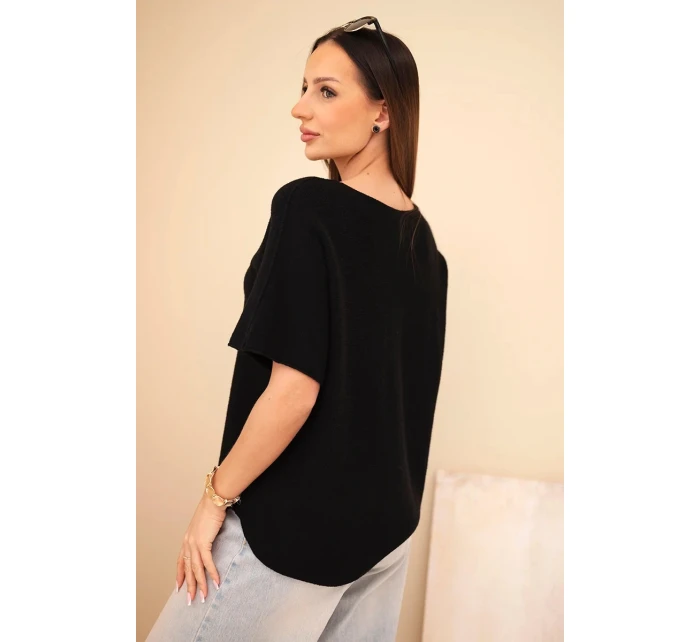Dámský svetr s krátkým rukávem volného střihu černý
