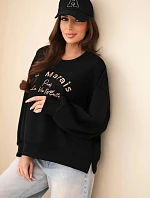 Dámska maslová vyšívaná mikina voľného strihu čierna