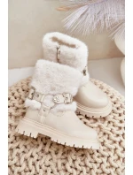 Eko Skórzane Botki Dziewczęce Z Futerkiem I Klamrami Beżowe Cartemes Eko Skórzane Botki Dziewczęce Z Futerkiem I Klamrami Beżowe Cartemes