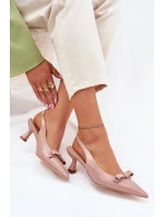 Lakované Sandály Na Jehlovém Podpatku S Mašlí Nude model 21699843 - Boto Lakované Sandály Na Jehlovém Podpatku S Mašlí Nude model 21699843 - Boto