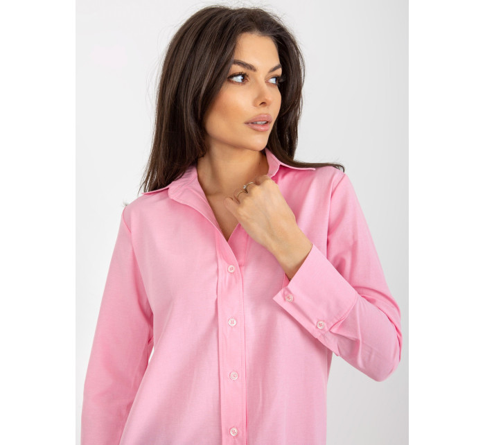 Ružové bavlnené klasické tričko s golierom