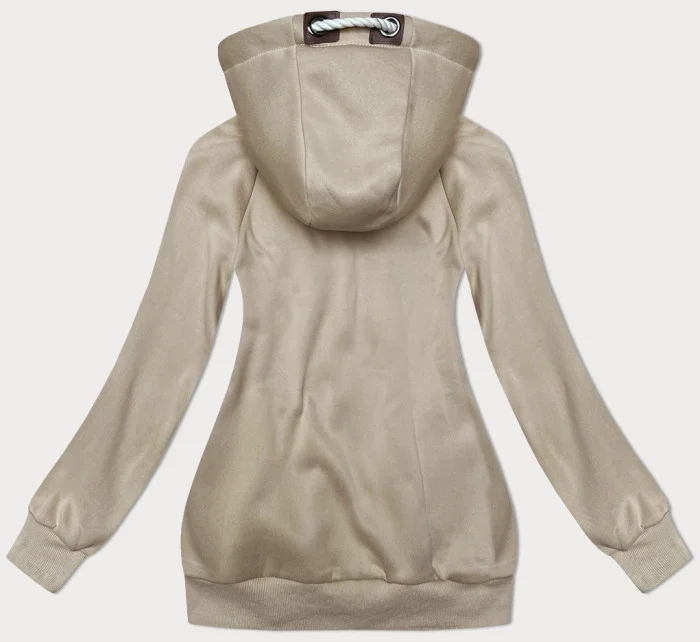 Béžová jednofarebná dámska mikina na zips (2311)
