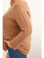 Dámský svetr plus size s lodičkovým výstřihem camelový Dámský svetr plus size s lodičkovým výstřihem camelový