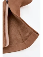 Kozačky z přírodního nubuku vyhřívané na podpatku s mačkáním Zazoo 4216 béžové