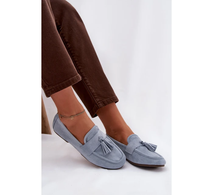 Dámské mokasíny s plochou podrážkou a třásněmi, modré Marilisse