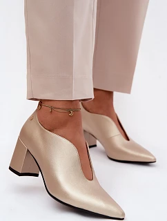 Kožené dámské lodičky na podpatku Maciejka K7469-26 Zlato