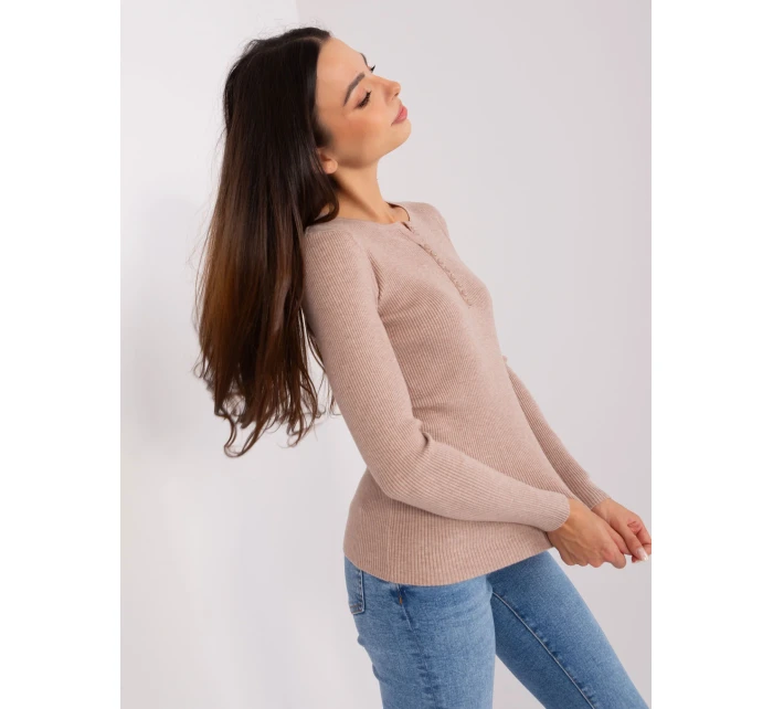 Sweter PM SW Y model 18904813 ciemny bezowy - FPrice Sweter PM SW Y model 18904813 ciemny bezowy - FPrice