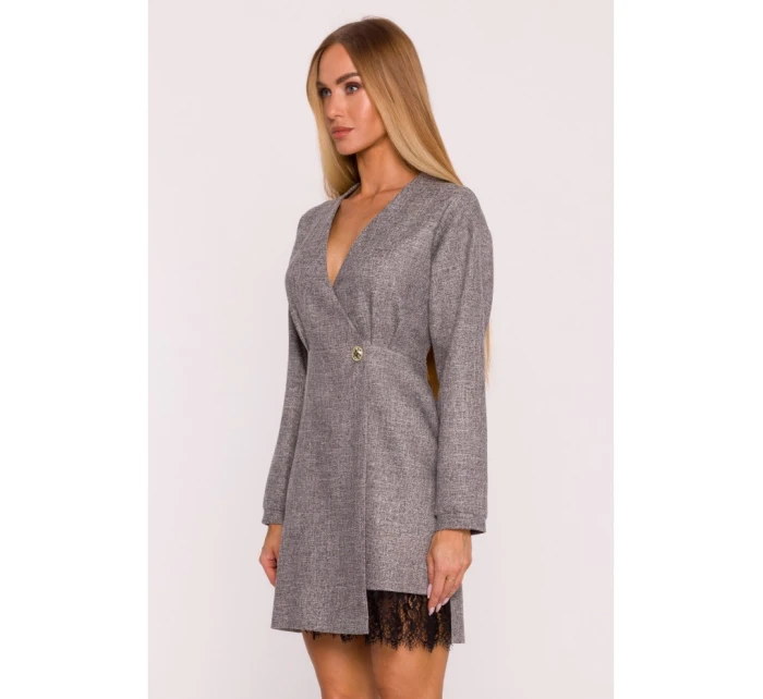 M871 Zavinovacie šaty z tvídu - grafitové
