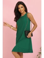 308-4 KARINE elegantné trapézové šaty s asymetrickými pásmi - ZELENÉ