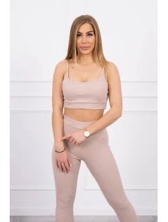 Súprava s blúzkou s rebrovaním béžová