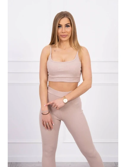 Súprava s blúzkou s rebrovaním béžová Súprava s blúzkou s rebrovaním béžová