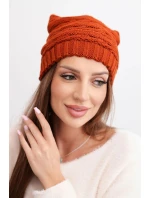 Dámska zimná čiapka s klasickým rebrovaným úpletom K439 hnedá