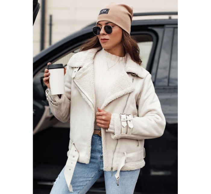 Dámska semišová bunda LEVERINO s ovčou kožou biela FashionStreet TY4732