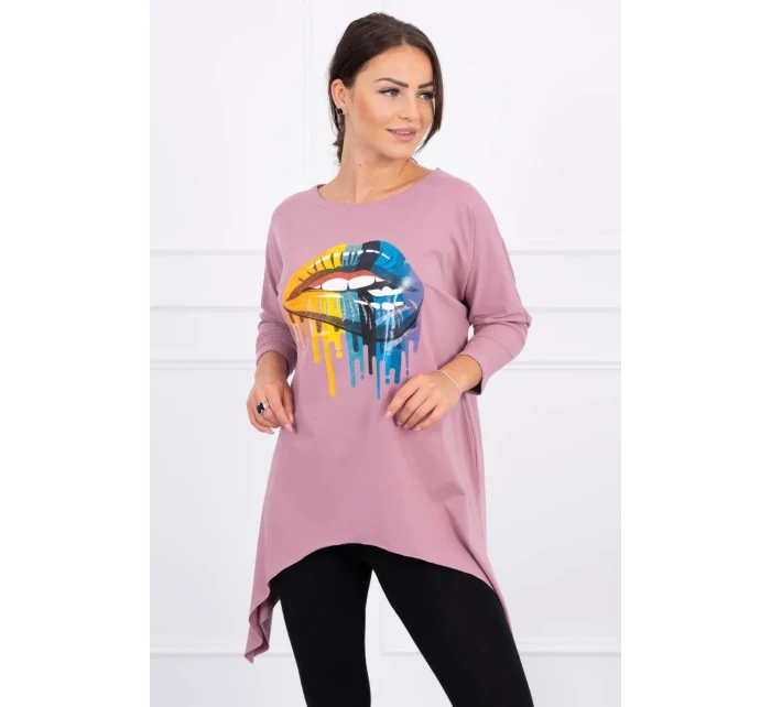 Oversize blúzka s potlačou dúhových pier tmavo ružová