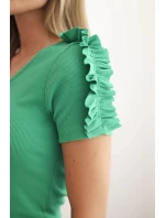 Dámská bavlněná blůza na jedno rameno s volánem zelená Dámská bavlněná blůza na jedno rameno s volánem zelená