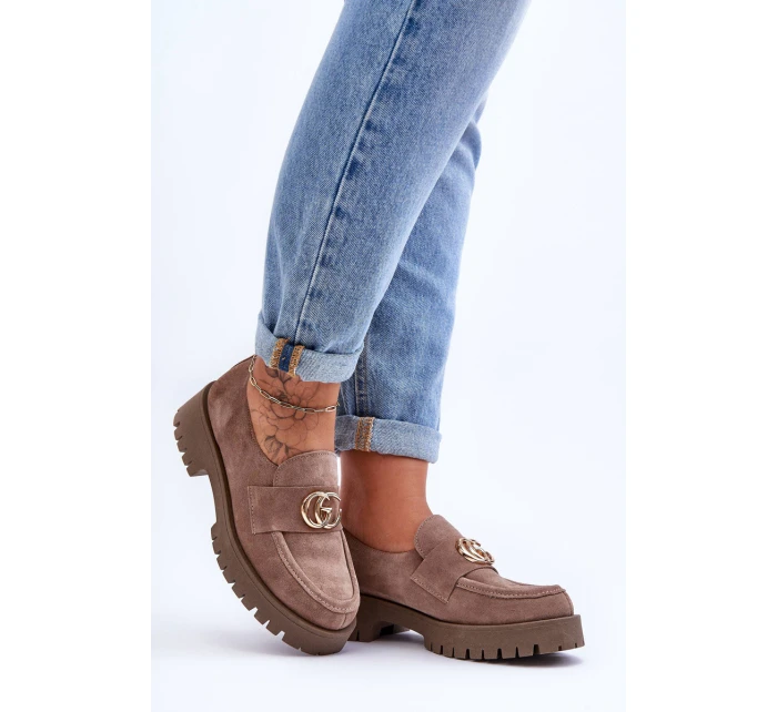 Damskie Półbuty Zamszowe Z Ozdobą Ciemnobeżowe Rosefalls