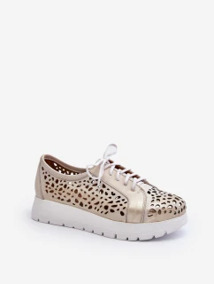 Zazoo 2821 Skórzane Półbuty Damskie Ażurowe Złote