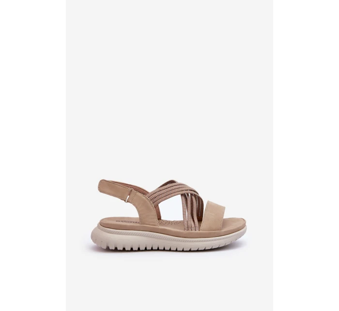Lehké Dámské Pohodlné Sandály Na Suchý Zip Beige model 21661191 - EVENTO Lehké Dámské Pohodlné Sandály Na Suchý Zip Beige model 21661191 - EVENTO