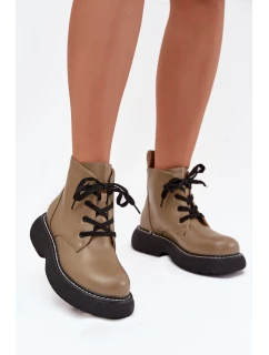 Ocieplane Botki Damskie Na Platformie Sznurowane Zielone Harmine