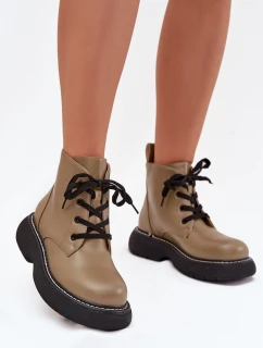 Ocieplane Botki Damskie Na Platformie Sznurowane Zielone Harmine