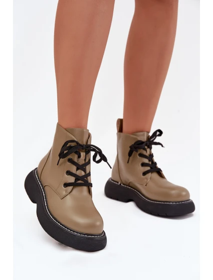 Ocieplane Botki Damskie Na Platformie Sznurowane Zielone Harmine