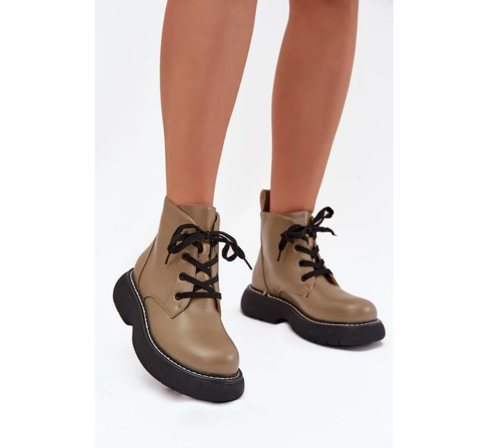 Ocieplane Botki Damskie Na Platformie Sznurowane Zielone Harmine