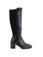 Dámské kozačky na podpatku s elastickým černé, model 22388587 - VINCEZA Dámské kozačky na podpatku s elastickým černé, model 22388587 - VINCEZA