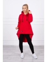 Zateplená mikina s dlhým chrbtom a kapucňou červená