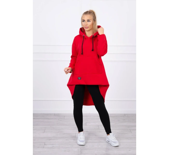 Zateplená mikina s dlhým chrbtom a kapucňou červená