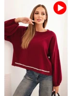 Dámska mikina s ozdobným lemom v spodnej časti bordová