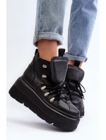 Zazoo 3416 Skórzane Damskie Buty Sportowe Czarne