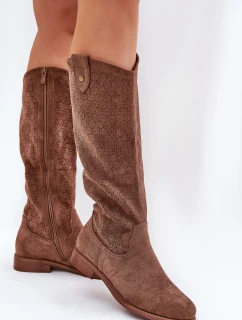 Kozačky Na Plochém Podpatku S Vzorem Hnědé model 21685047 - S.Barski