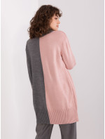 Šedo-ružový dlhý dámsky sveter s rolákom